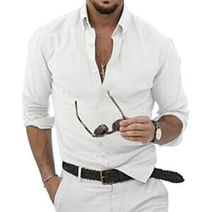 NWT ~ JMIERR White Cotton Linen Button Down Long Sleeve Casual Shirt ~ Men's S